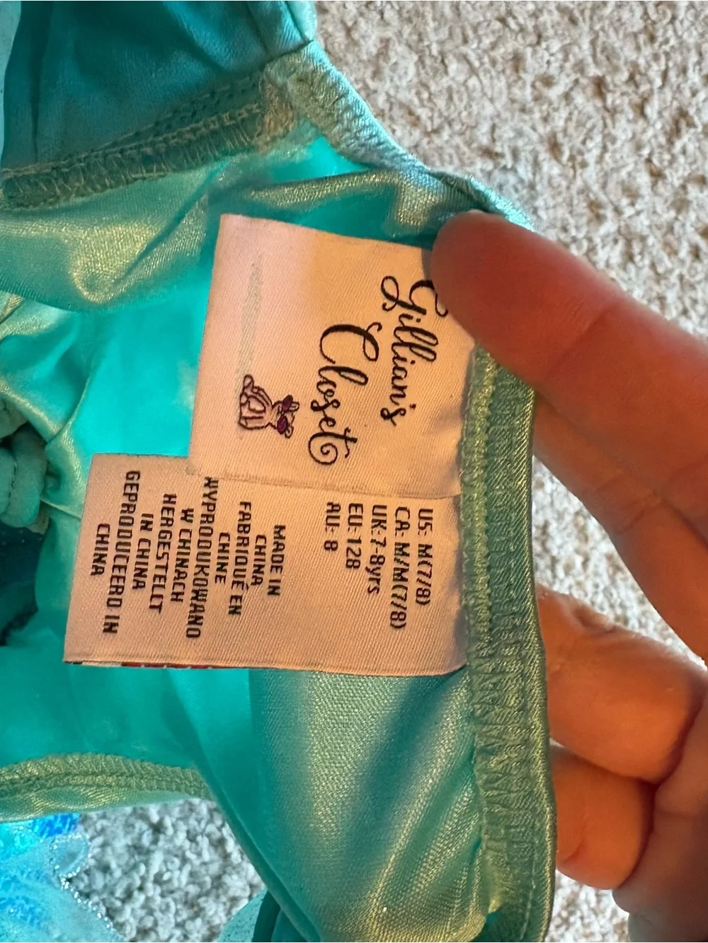 GILLIANS CLOSET Sparkling SEQUINS Green Blue Mermaid Costume 7/8 Halloween